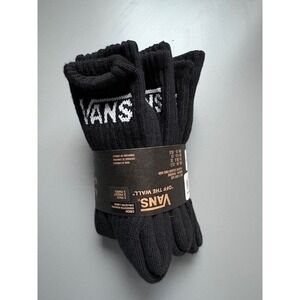 Vans Boys Crew Socks 3 Pack Black White Logo VN000EZ1BLK Size 10-13.5